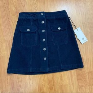 NWT Element Women’s Corduroy Navy Blue Front Button Skirt Small